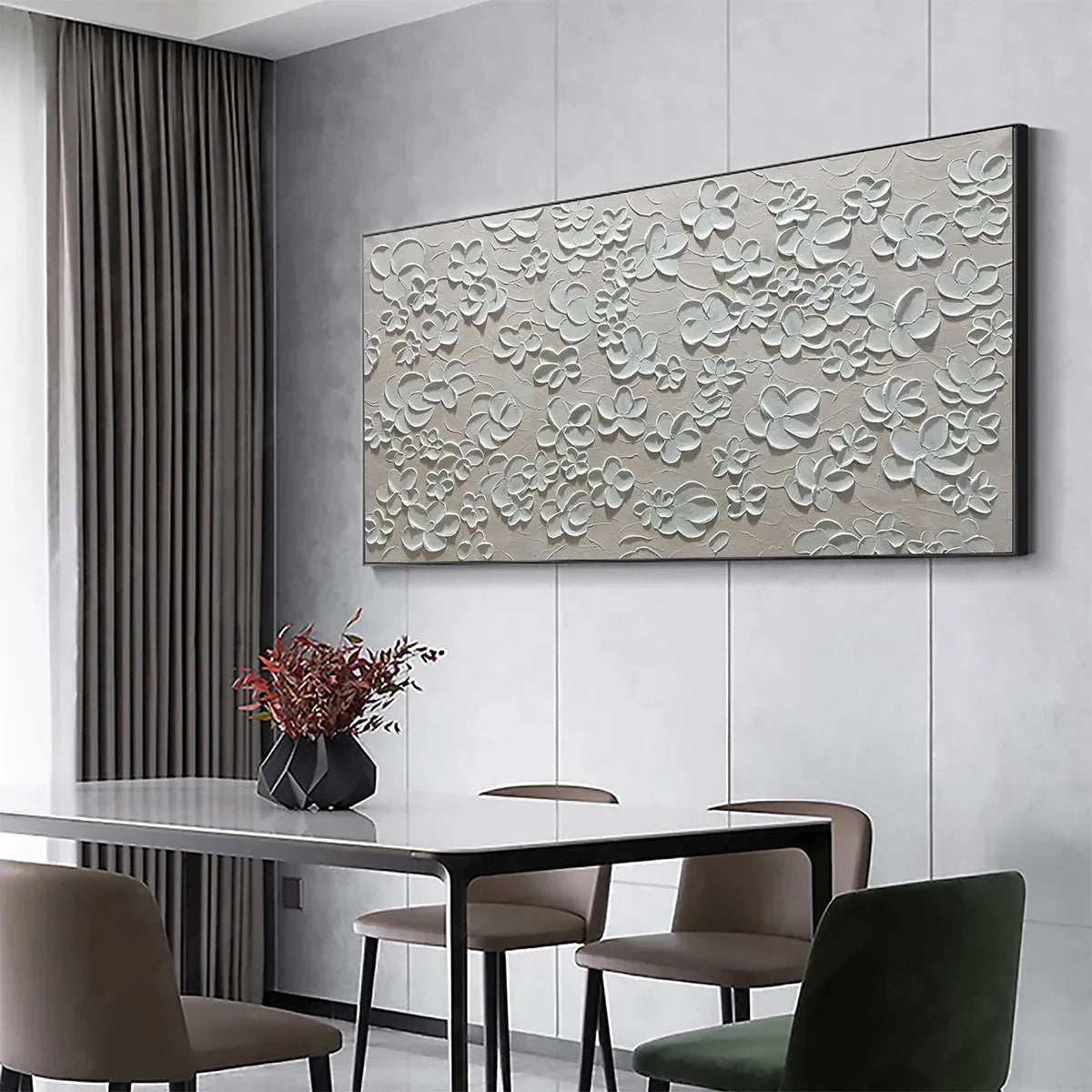 BLANC BLOOM: Textured White Floral Painting, Horizontal Canvas, Minimalist Wall Art - Image 4