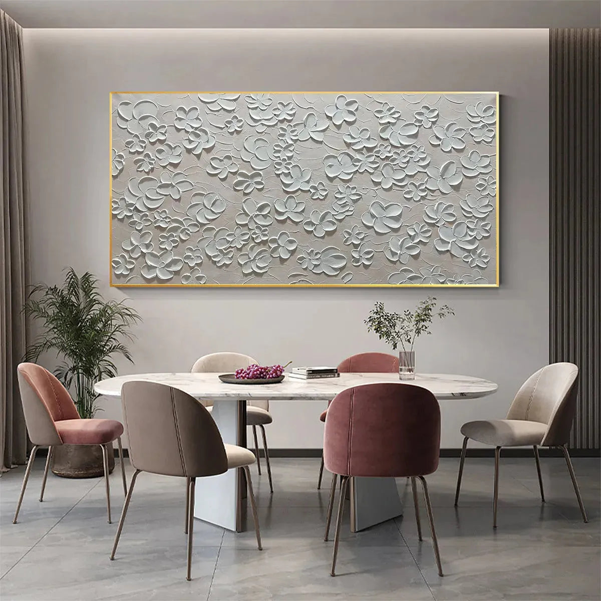BLANC BLOOM: Textured White Floral Painting, Horizontal Canvas, Minimalist Wall Art - Image 5