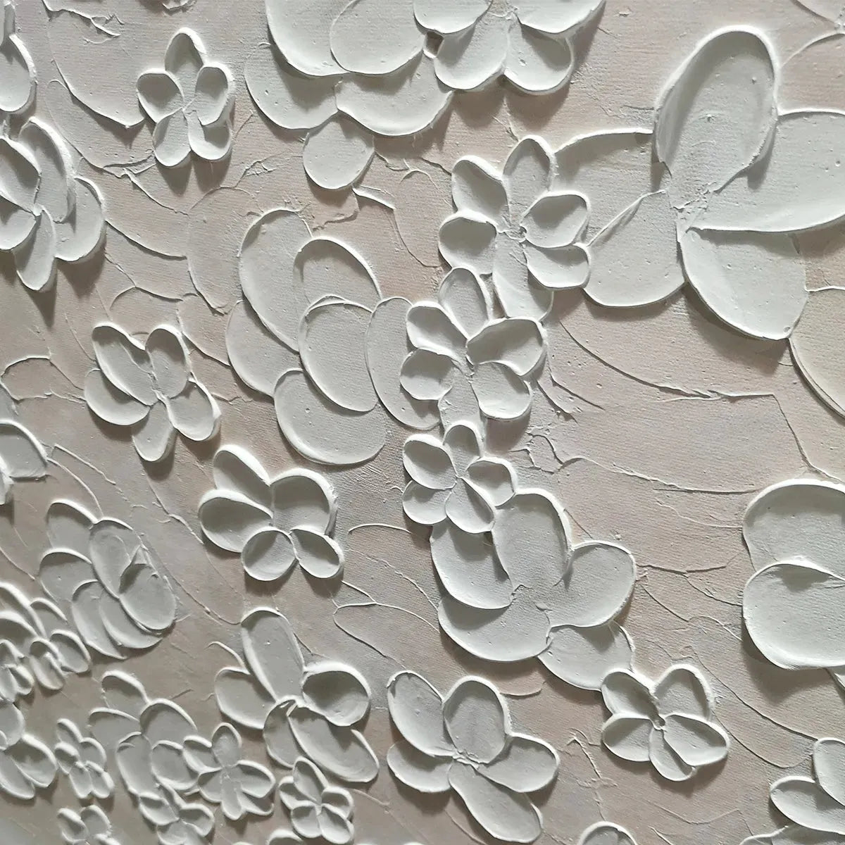 BLANC BLOOM: Textured White Floral Painting, Horizontal Canvas, Minimalist Wall Art - Image 6