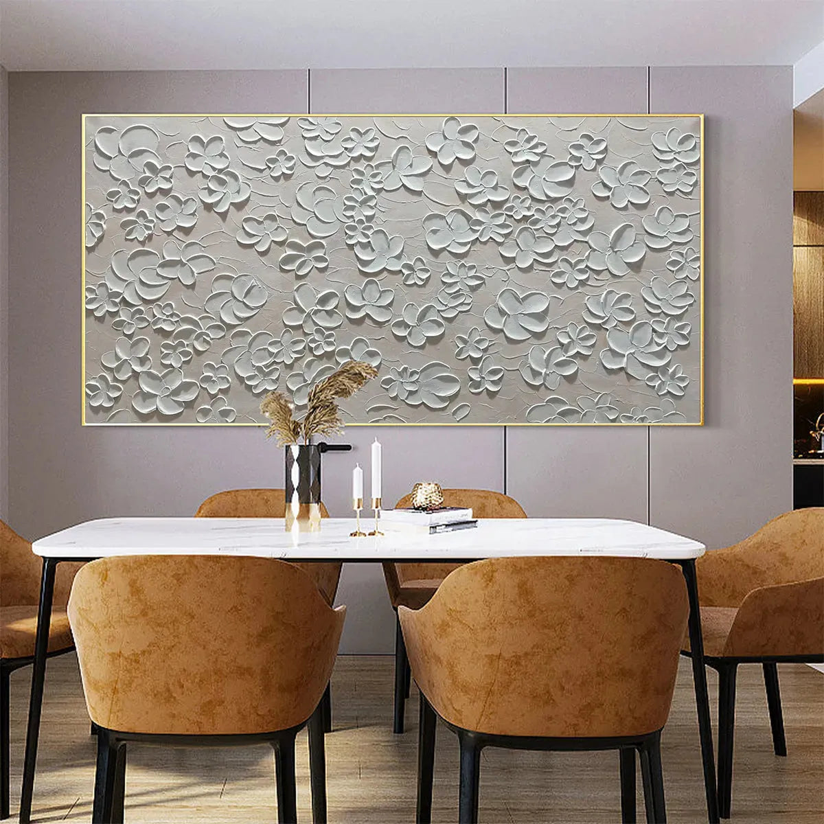 BLANC BLOOM: Textured White Floral Painting, Horizontal Canvas, Minimalist Wall Art - Image 7