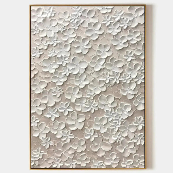 BLANC BLOOM: White Floral Impasto Painting for Bedroom