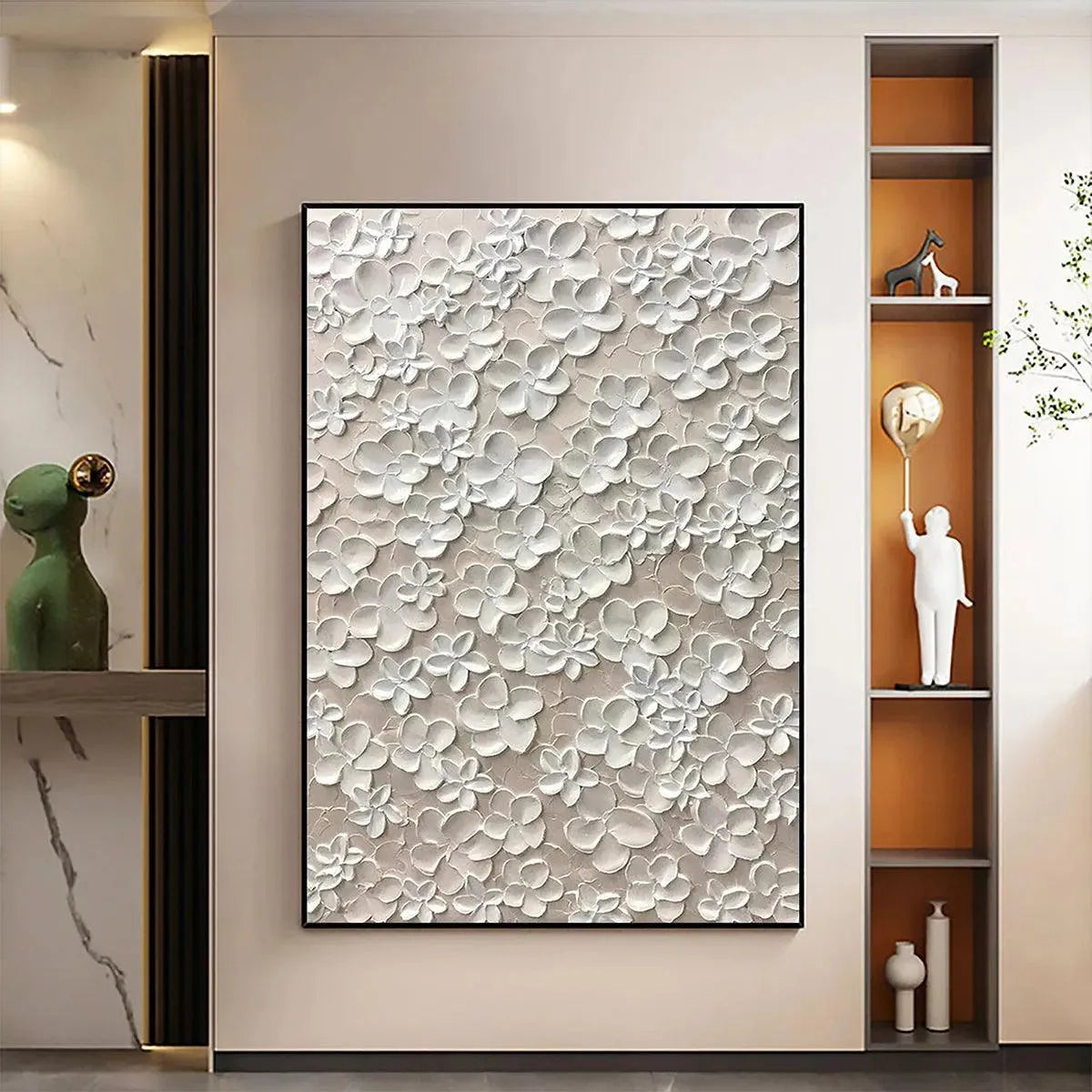 BLANC BLOOM: White Floral Impasto Painting for Bedroom - Image 2