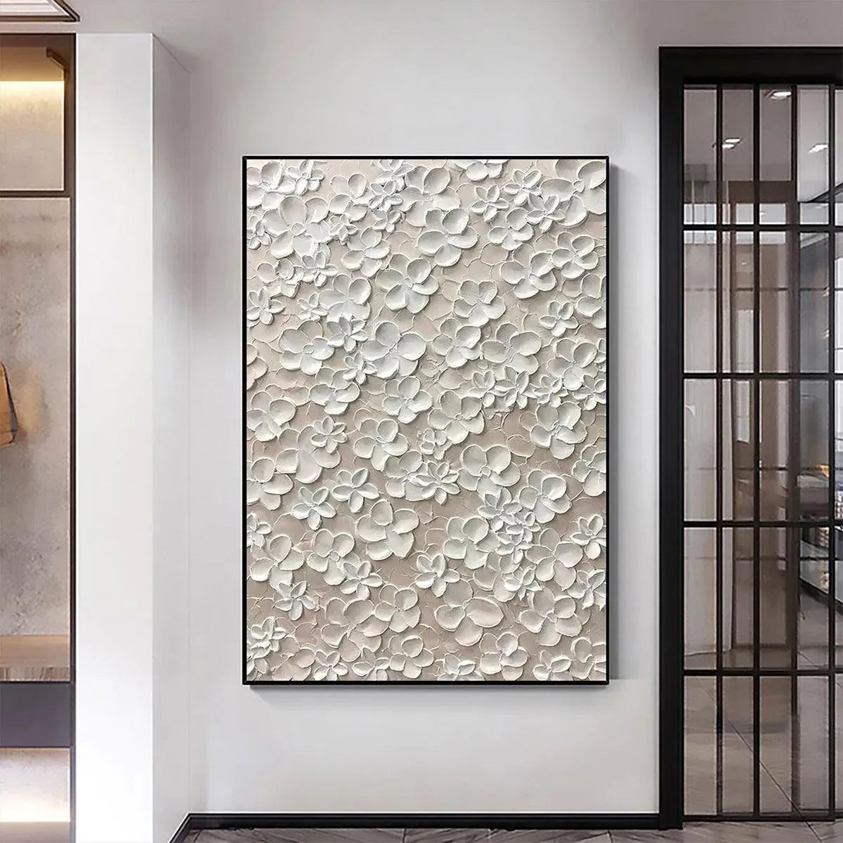 BLANC BLOOM: White Floral Impasto Painting for Bedroom - Image 4