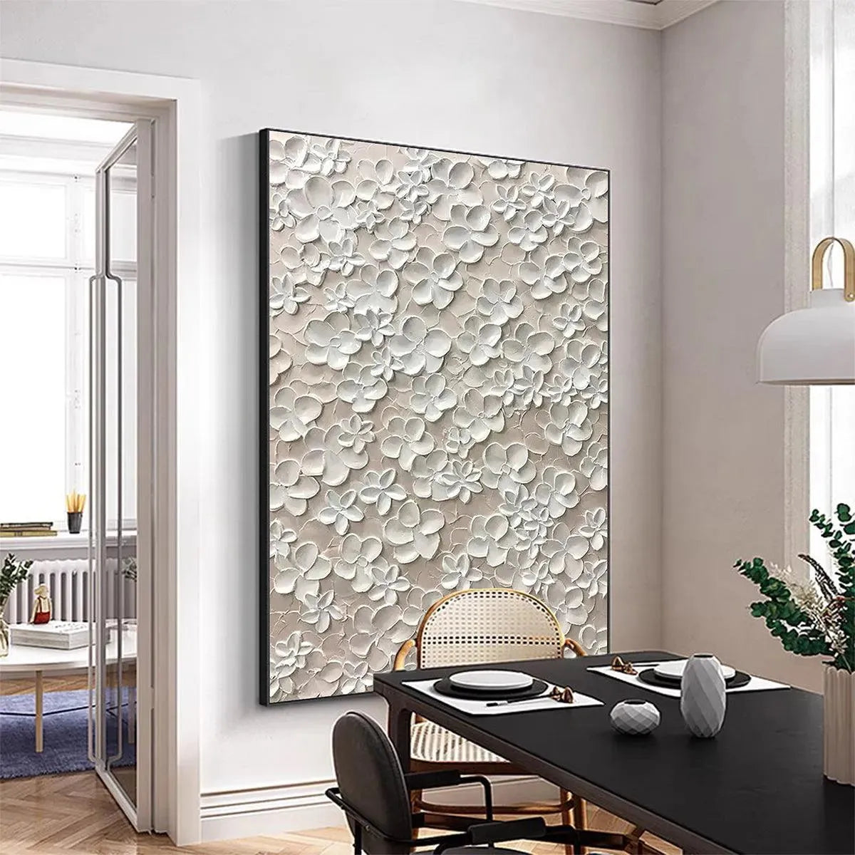 BLANC BLOOM: White Floral Impasto Painting for Bedroom - Image 5