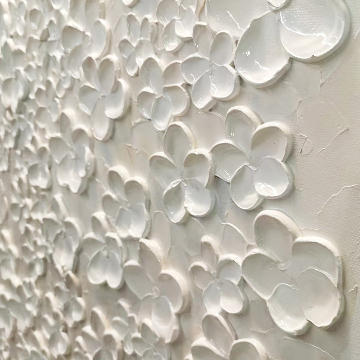 BLANC BLOOM: White Floral Impasto Painting for Bedroom - Image 6