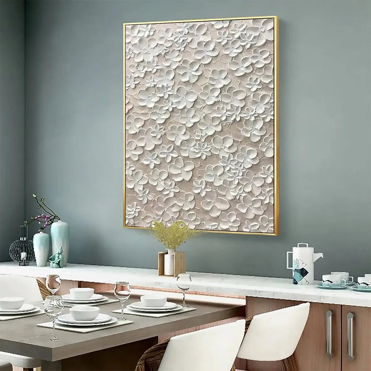 BLANC BLOOM: White Floral Impasto Painting for Bedroom - Image 7