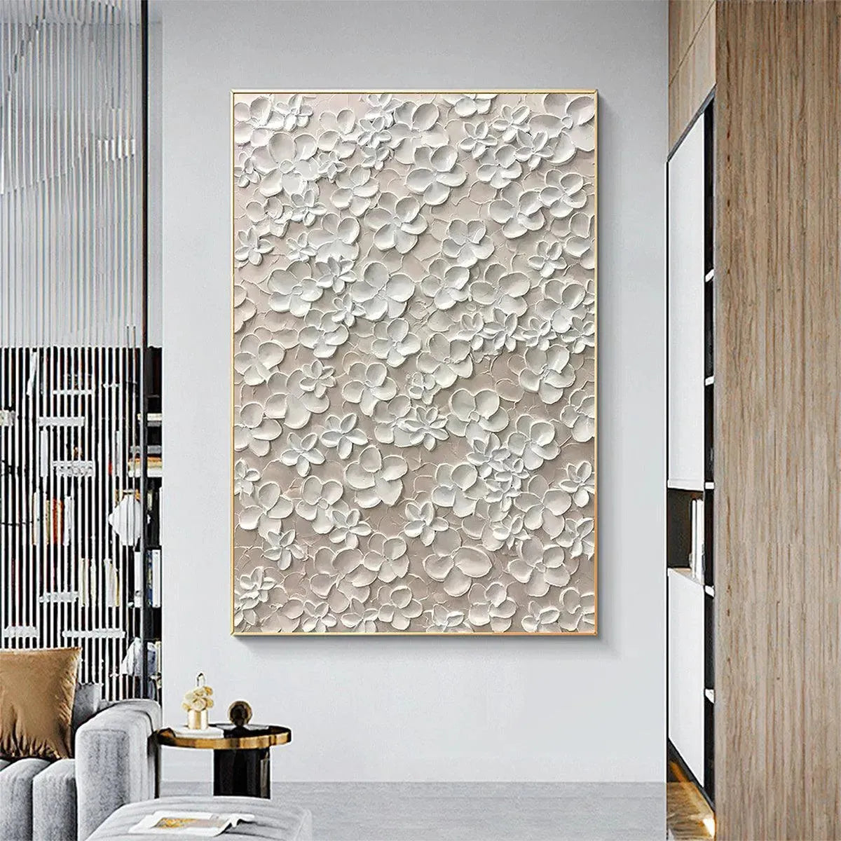 BLANC BLOOM: White Floral Impasto Painting for Bedroom - Image 8