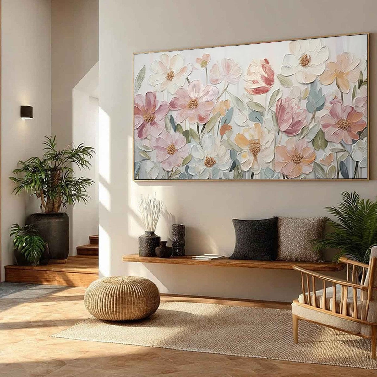 BLOOM WHISPER: Textured Pastel Floral Oil Painting - Image 7