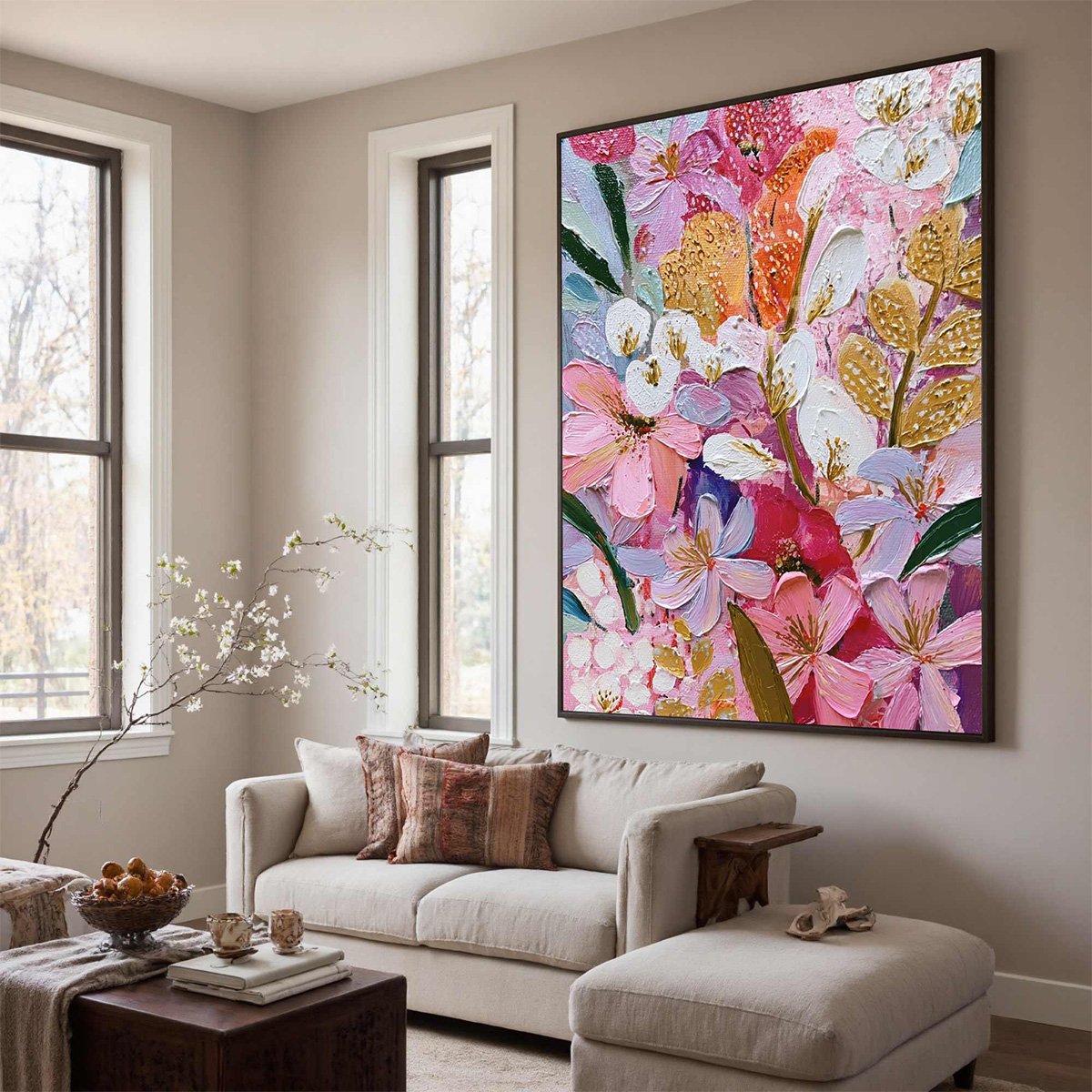 BLOOMING RHAPSODY: Textured Impasto Floral Oil Painting - Image 3