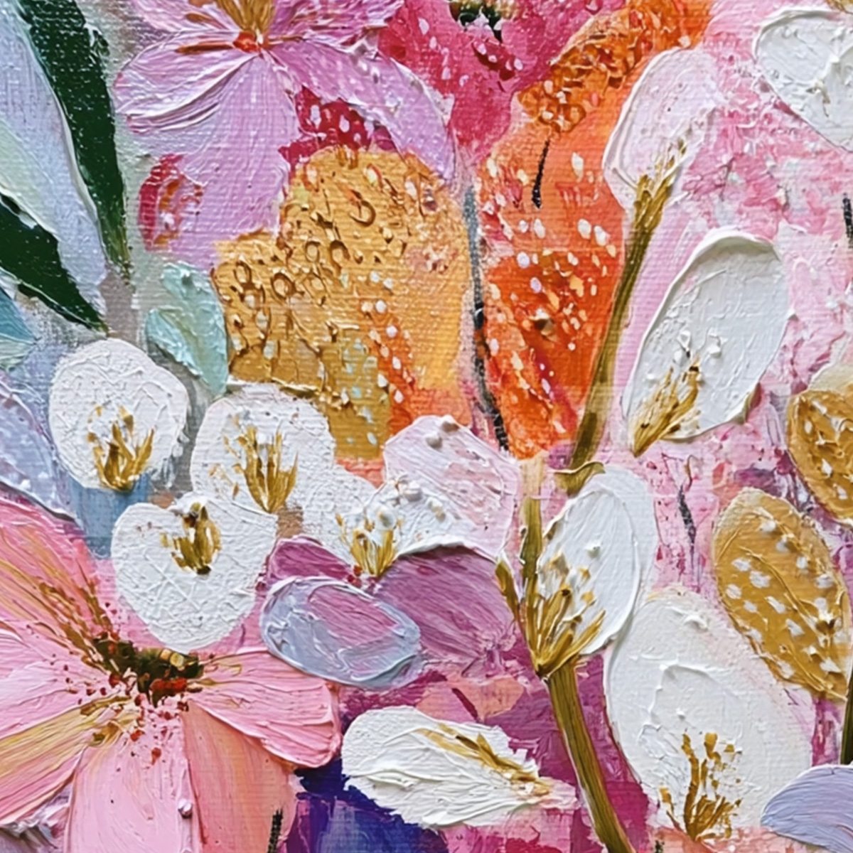BLOOMING RHAPSODY: Textured Impasto Floral Oil Painting - Image 6