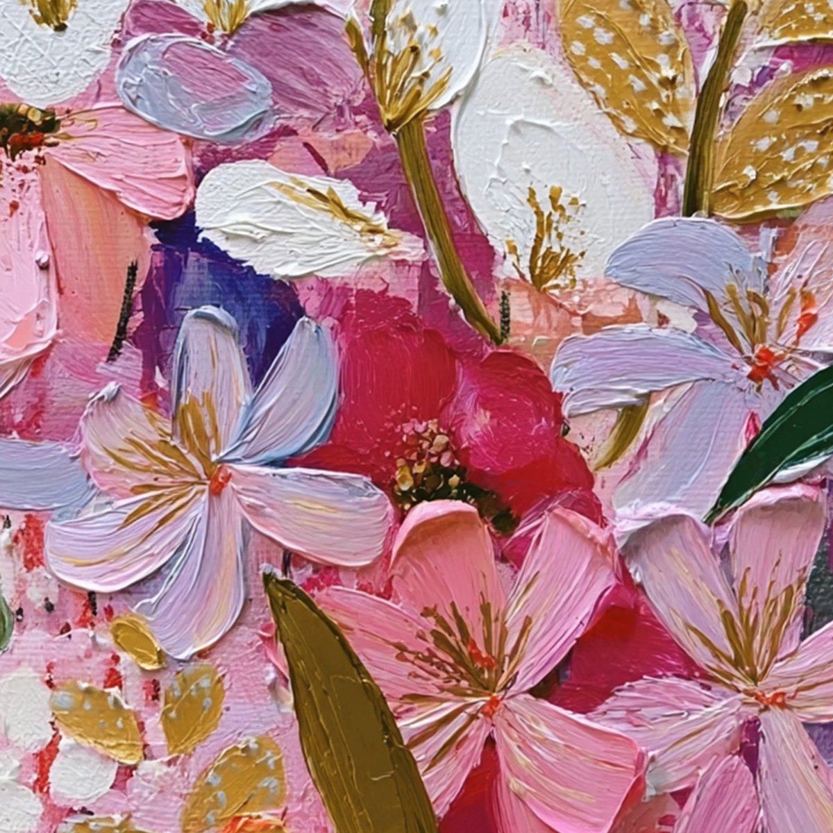 BLOOMING RHAPSODY: Textured Impasto Floral Oil Painting - Image 8