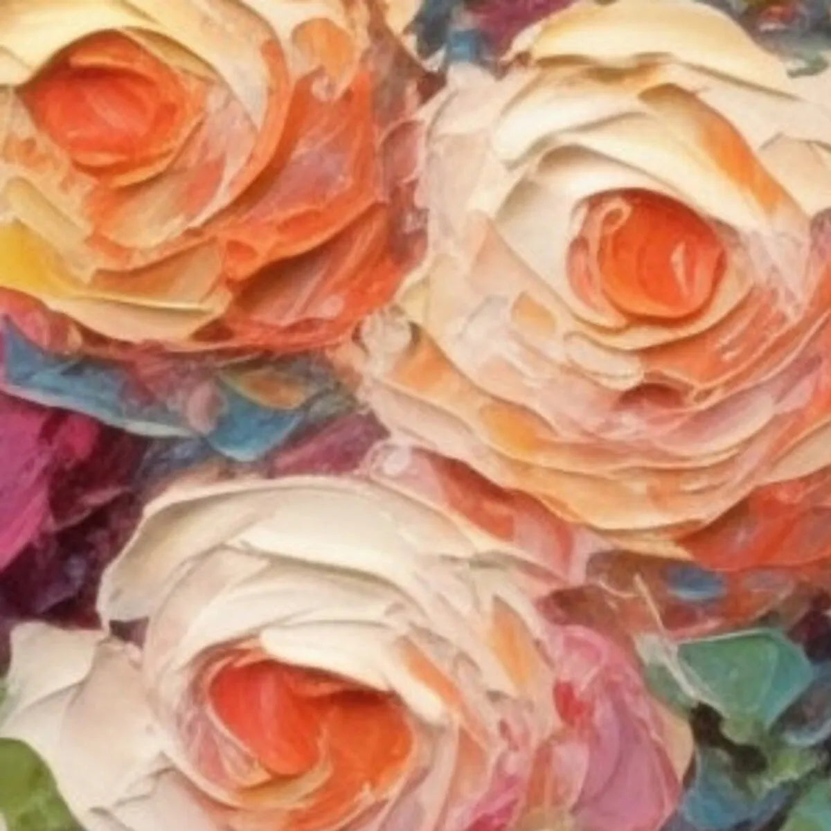 BLOOMING BOUQUET RHAPSODY: Colorful Impasto Floral Rose Painting for Wall Decor - Image 4