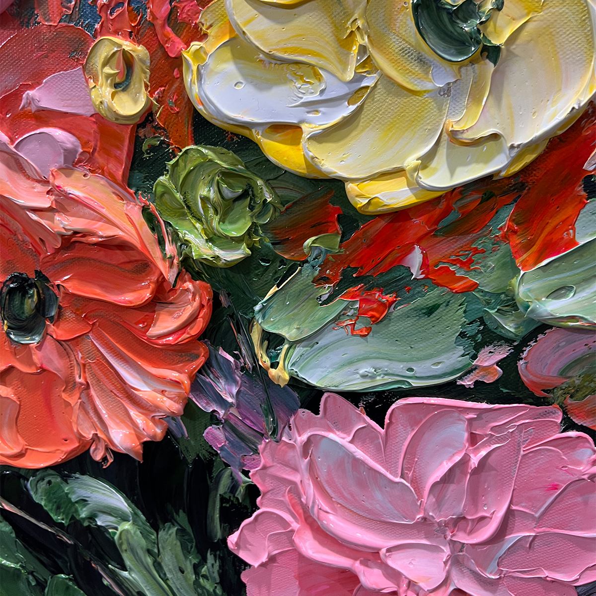BLOOMING BOUQUET: Textured Floral Oil Painting - Image 3