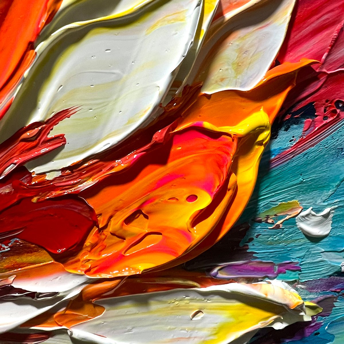 BLOOMING BURST: Textured Impasto Floral Oil Painting - Image 3