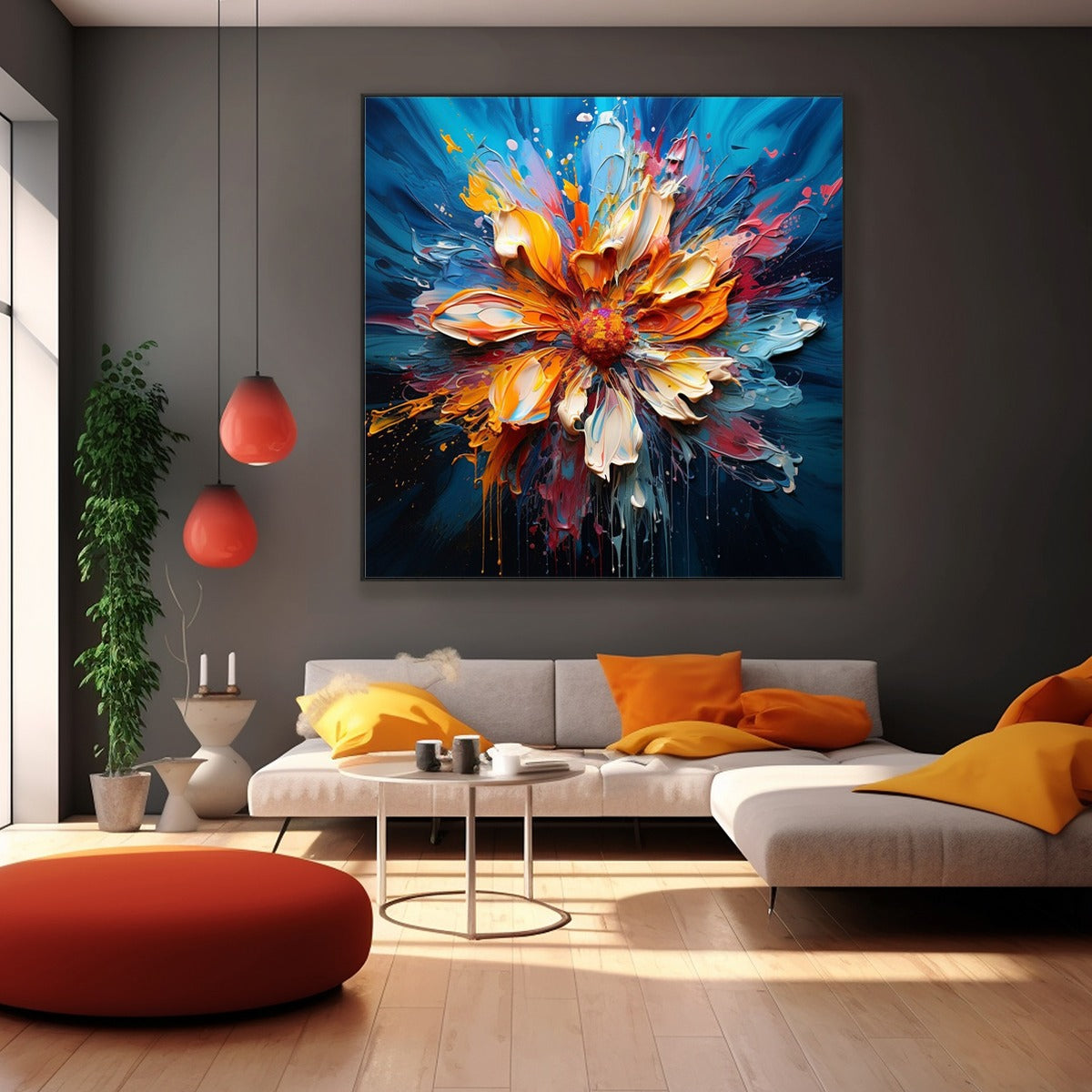 BLOOMING BURST: Textured Impasto Floral Oil Painting - Image 7