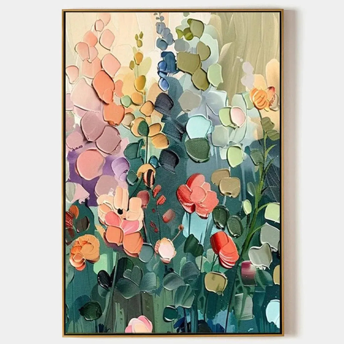 BLOOMING MEADOW: Textured Floral Painting, Colorful Wildflower Wall Art, Vertical Canvas, Impasto Decor