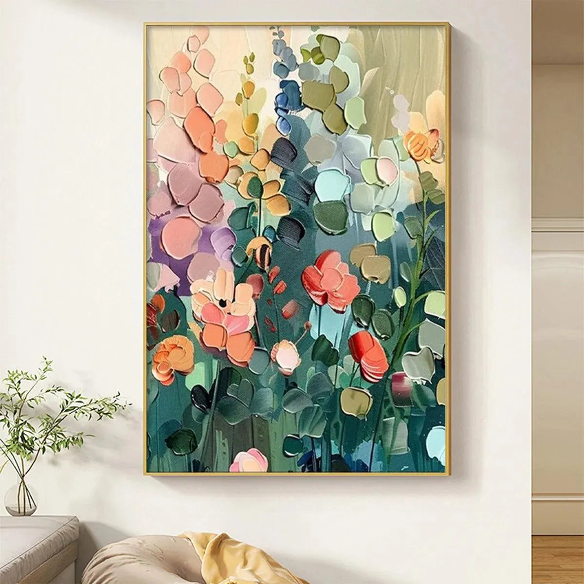BLOOMING MEADOW: Textured Floral Painting, Colorful Wildflower Wall Art, Vertical Canvas, Impasto Decor - Image 2