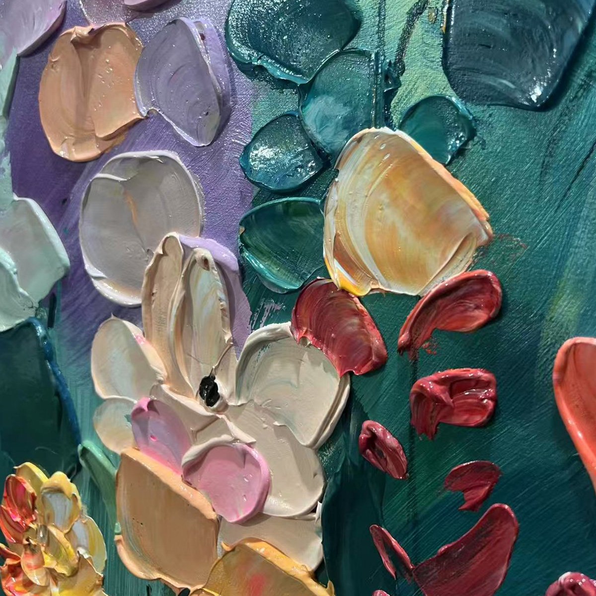 BLOOMING MEADOW: Textured Floral Painting, Colorful Wildflower Wall Art, Vertical Canvas, Impasto Decor - Image 3
