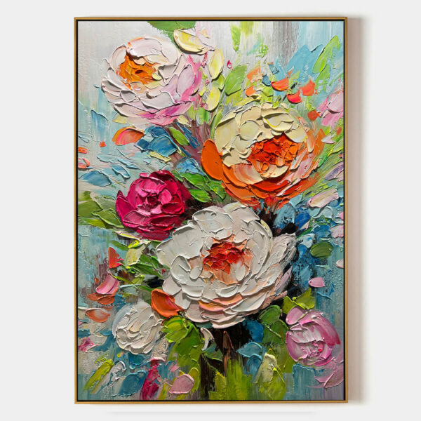 BLOOMING RHAPSODY: Colorful Floral Impasto Oil Painting
