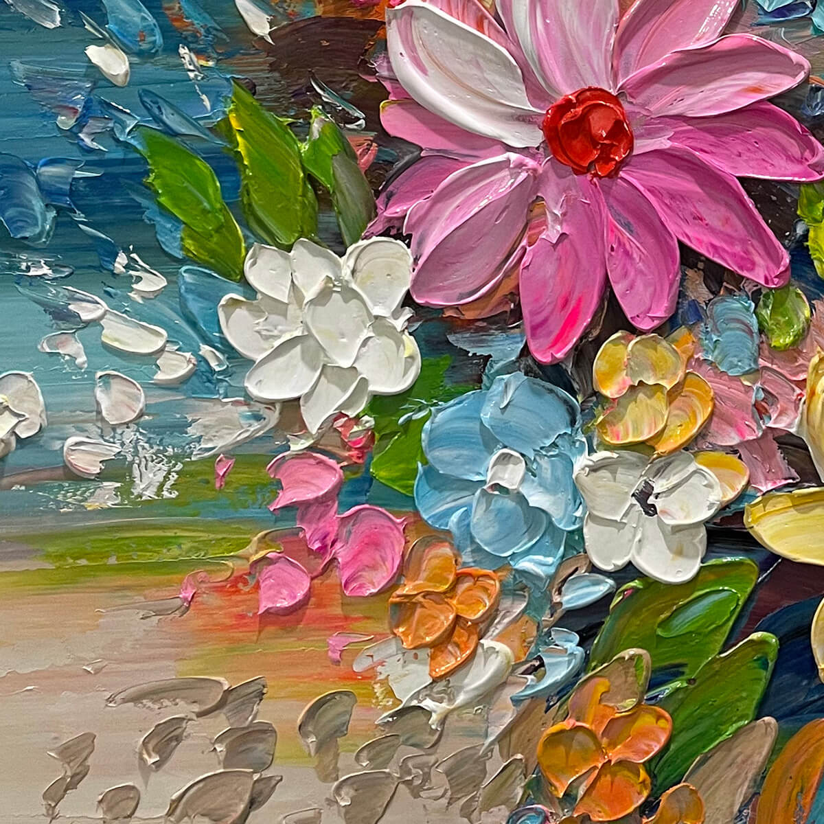 BLOOMING RHAPSODY: Colorful Floral Impasto Oil Painting - Image 3