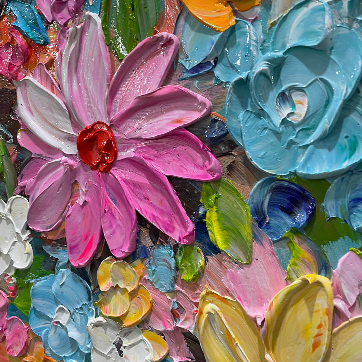 BLOOMING RHAPSODY: Colorful Floral Impasto Oil Painting - Image 5