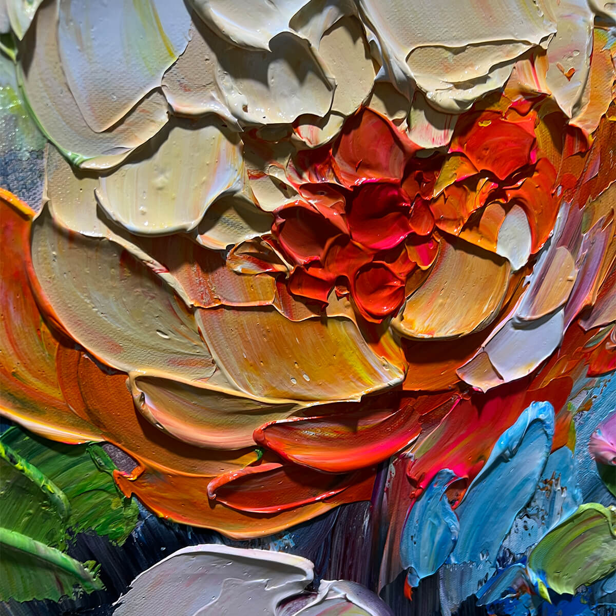 BLOOMING RHAPSODY: Colorful Floral Impasto Oil Painting - Image 3