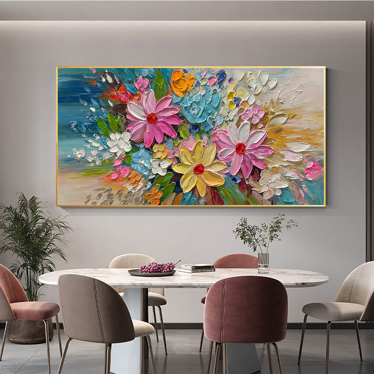 BLOOMING RHAPSODY: Colorful Floral Impasto Oil Painting - Image 6