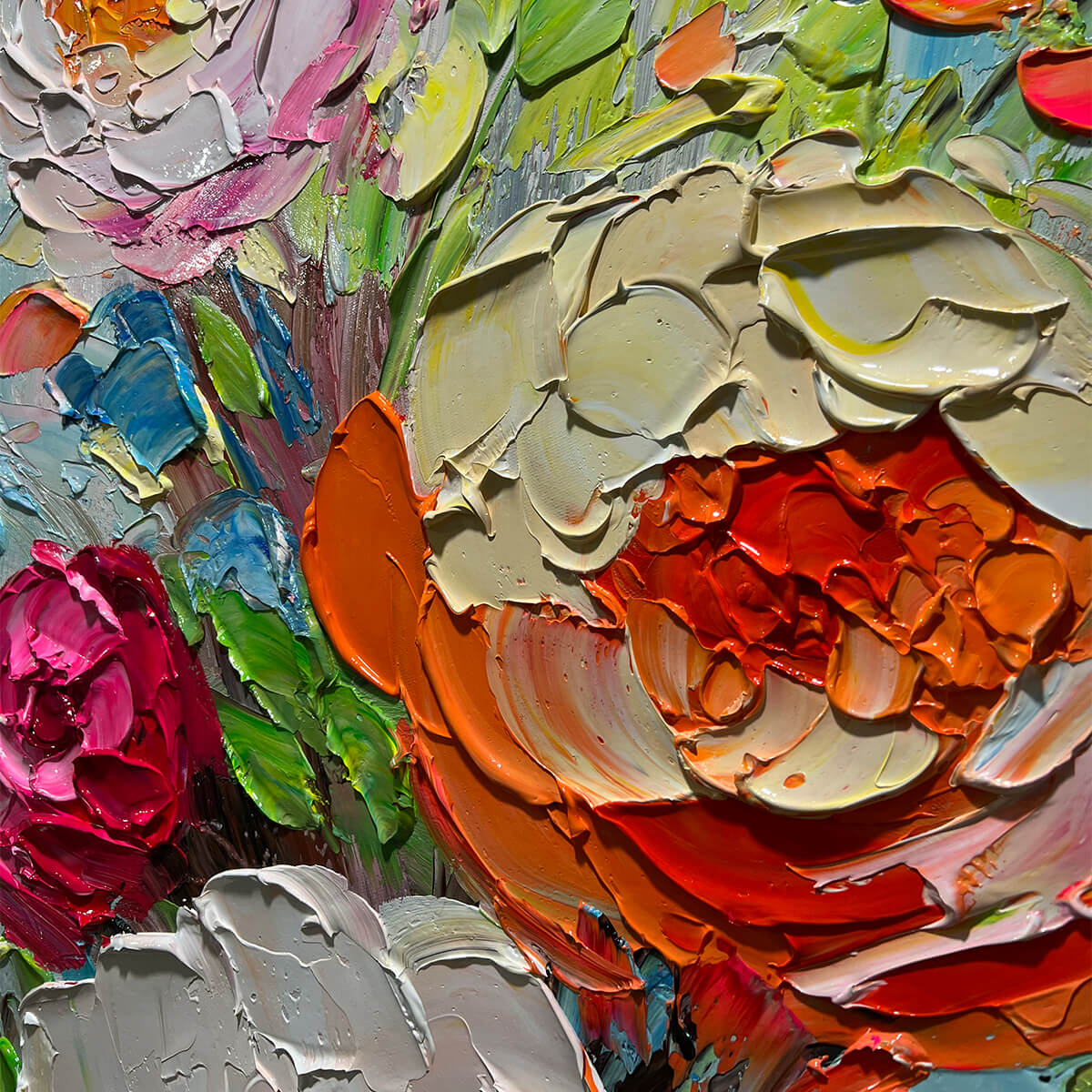 BLOOMING RHAPSODY: Colorful Floral Impasto Oil Painting - Image 5