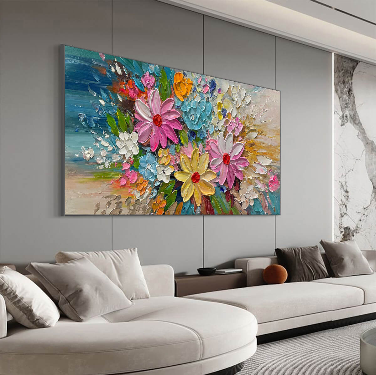 BLOOMING RHAPSODY: Colorful Floral Impasto Oil Painting - Image 4
