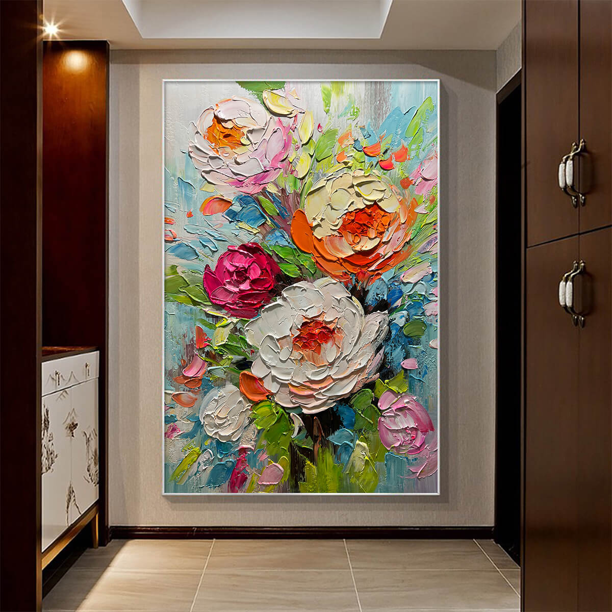 BLOOMING RHAPSODY: Colorful Floral Impasto Oil Painting - Image 4
