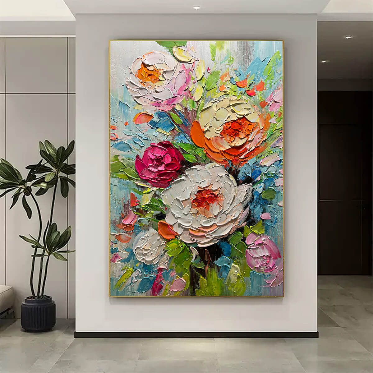 BLOOMING RHAPSODY: Colorful Floral Impasto Oil Painting - Image 6