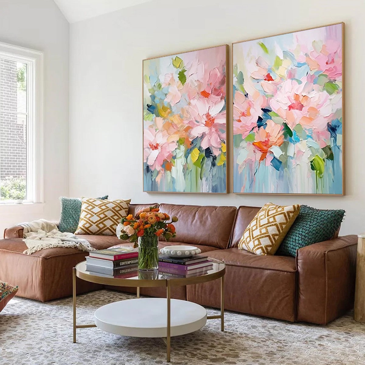 BLOSSOM CHORALE: Textured Impressionist Floral Diptych Oil Painting - Image 7