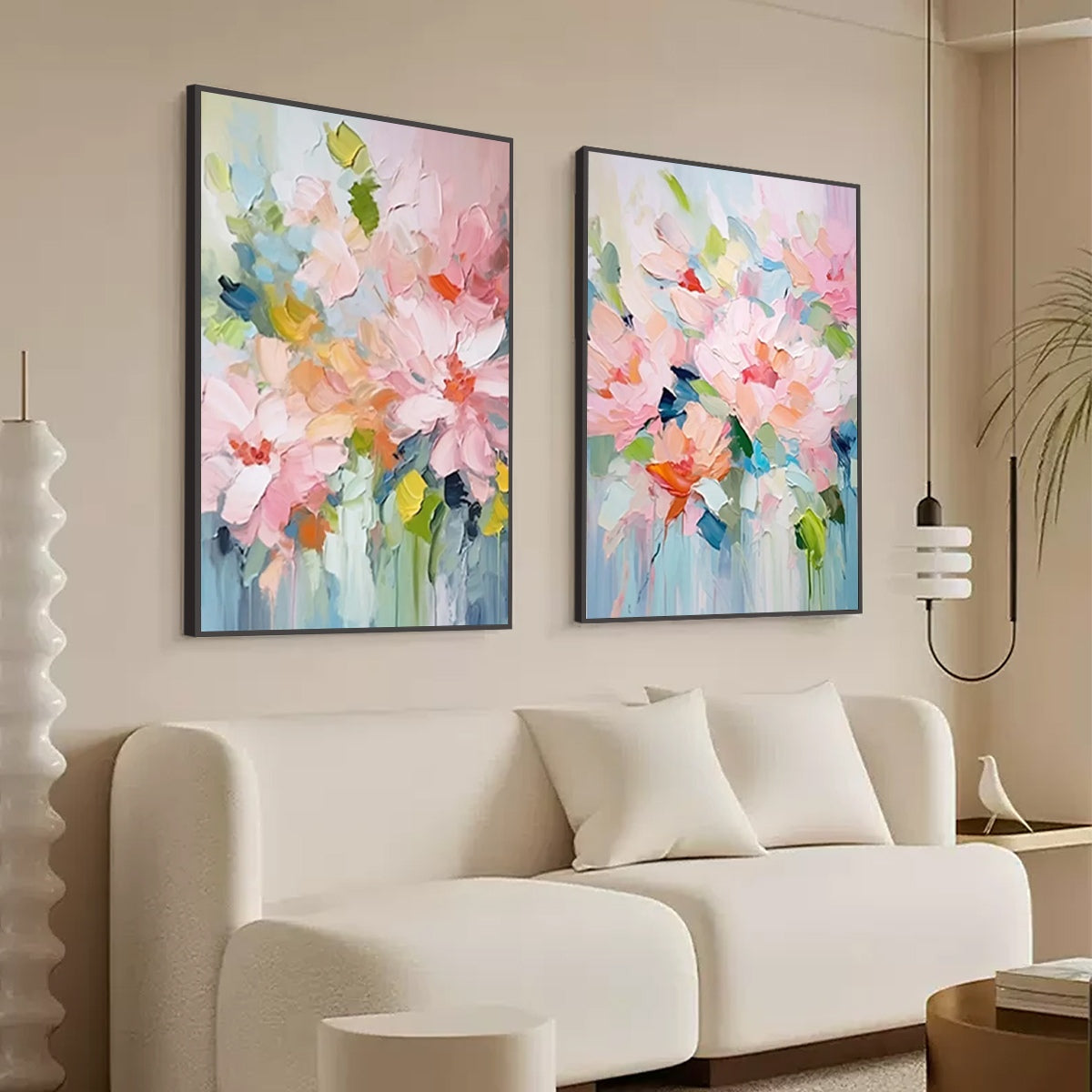 BLOSSOM CHORALE: Textured Impressionist Floral Diptych Oil Painting - Image 8