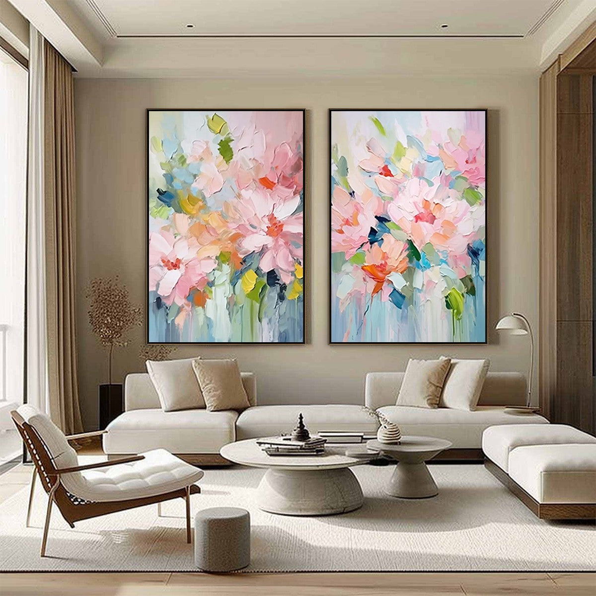BLOSSOM CHORALE: Textured Impressionist Floral Diptych Oil Painting - Image 5