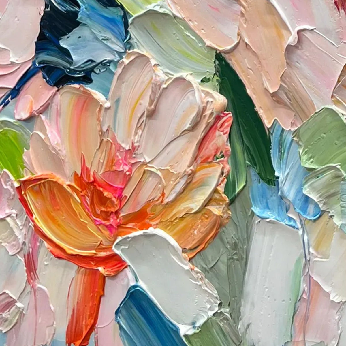 BLOSSOM CHORALE: Textured Impressionist Floral Diptych Oil Painting - Image 4