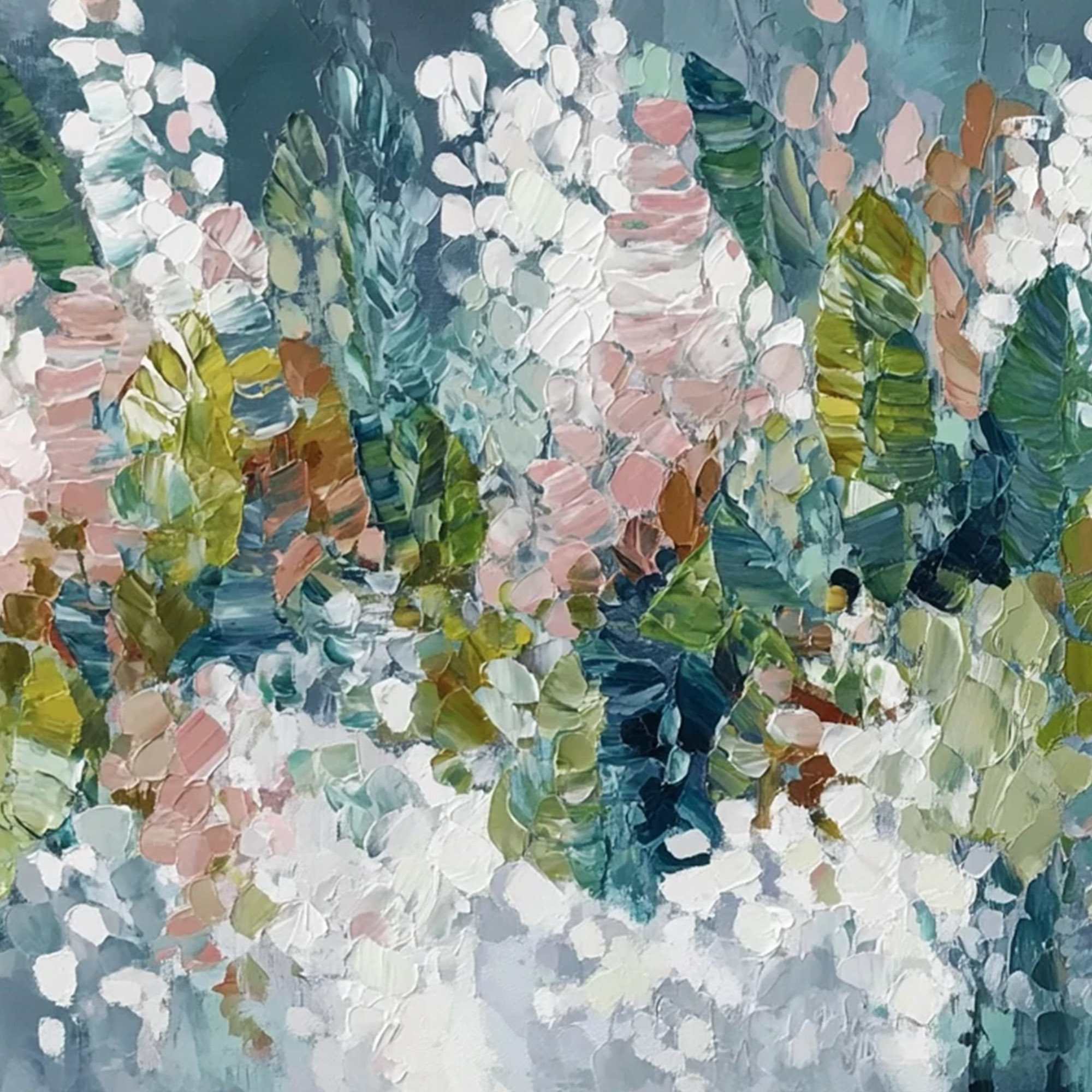 BLOSSOM REVERIE: Textured Abstract Floral Impasto Oil Painting - Image 3