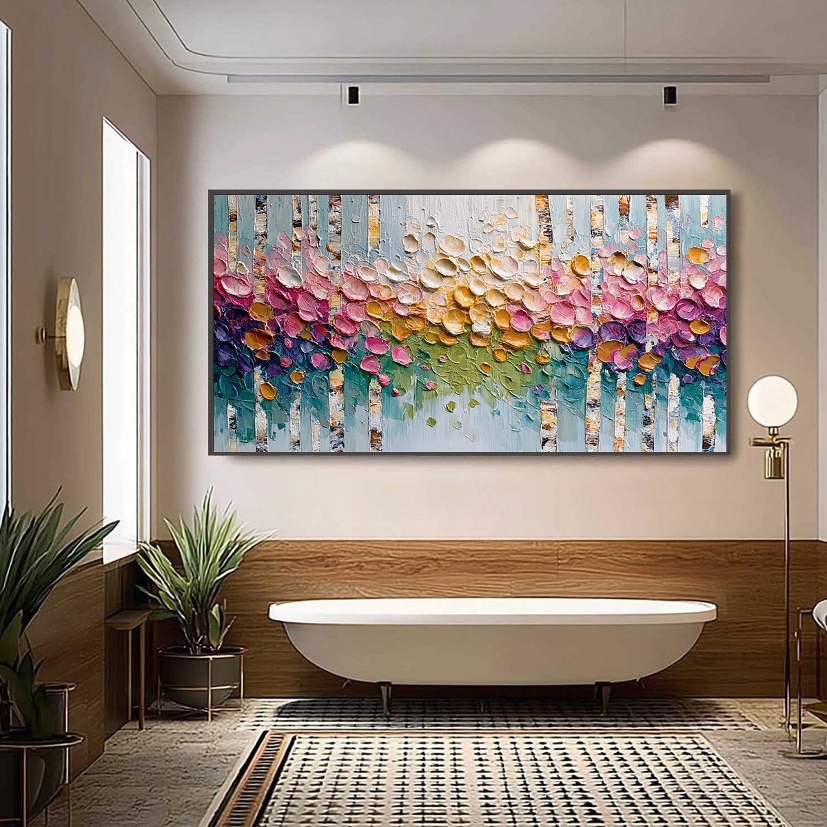 BLOSSOMING BIRCH: Colorful Impasto Birch Tree Forest Palette Knife Painting - Image 6