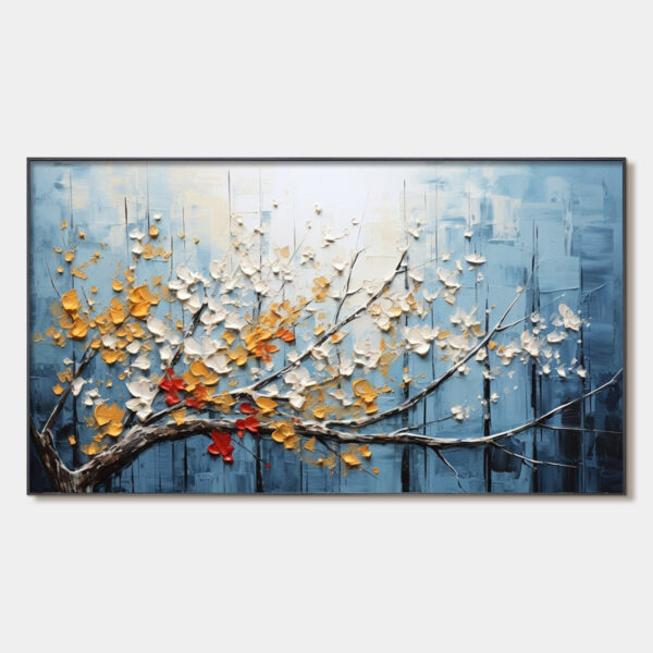 BLOSSOMING BRANCH: Textured Floral Oil Painting