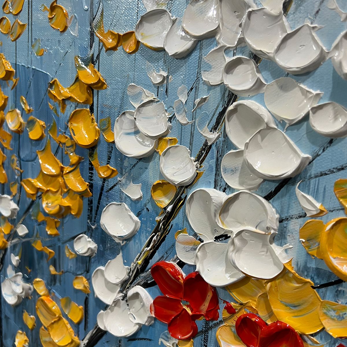 BLOSSOMING BRANCH: Textured Floral Oil Painting - Image 3