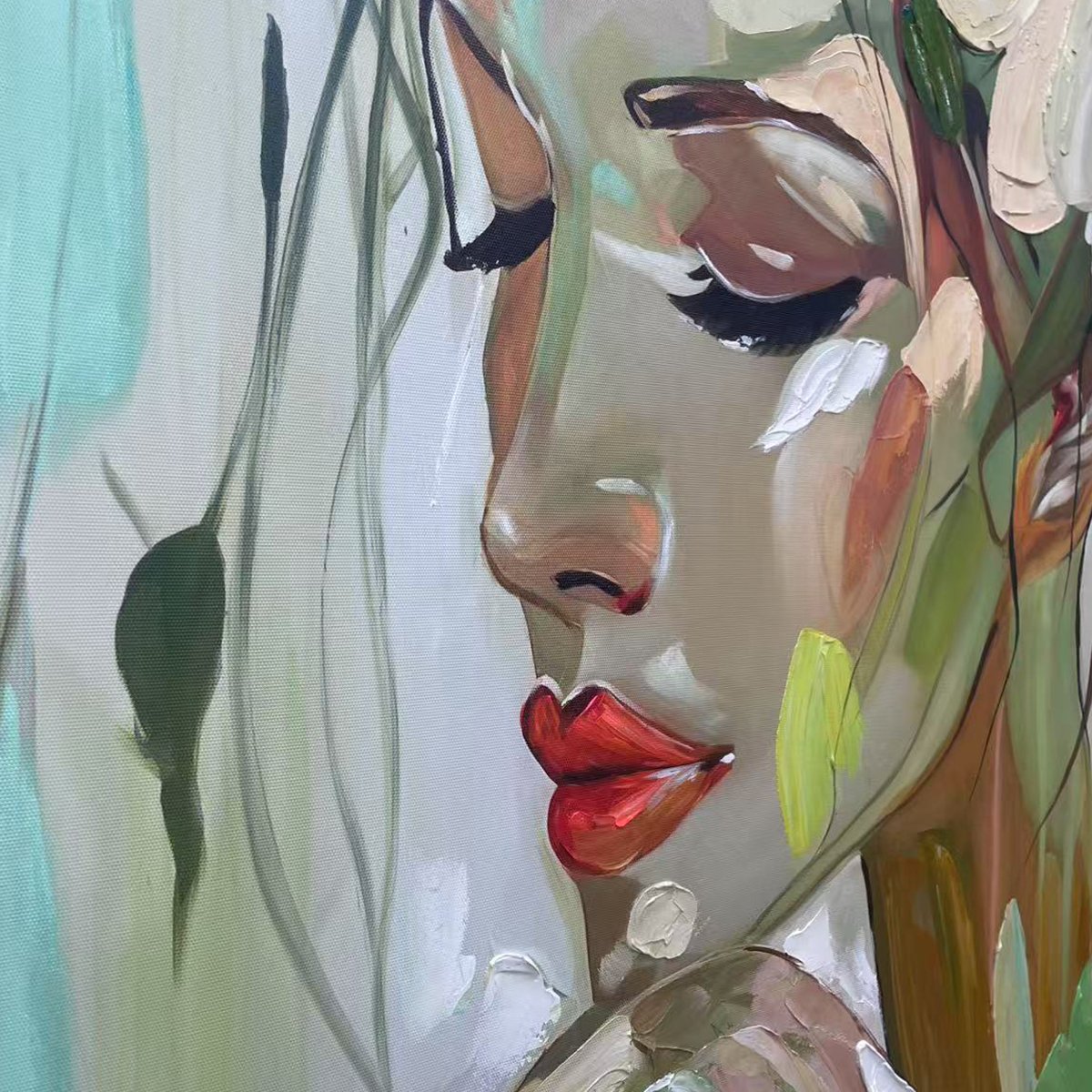 BLOSSOMING SERENITY: Impressionistic Floral Portrait Oil Painting - Image 3