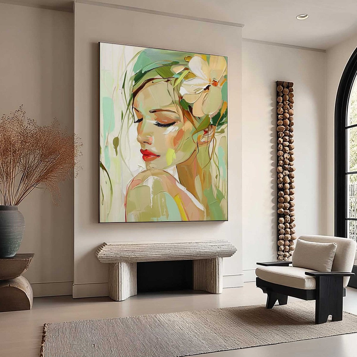 BLOSSOMING SERENITY: Impressionistic Floral Portrait Oil Painting - Image 5