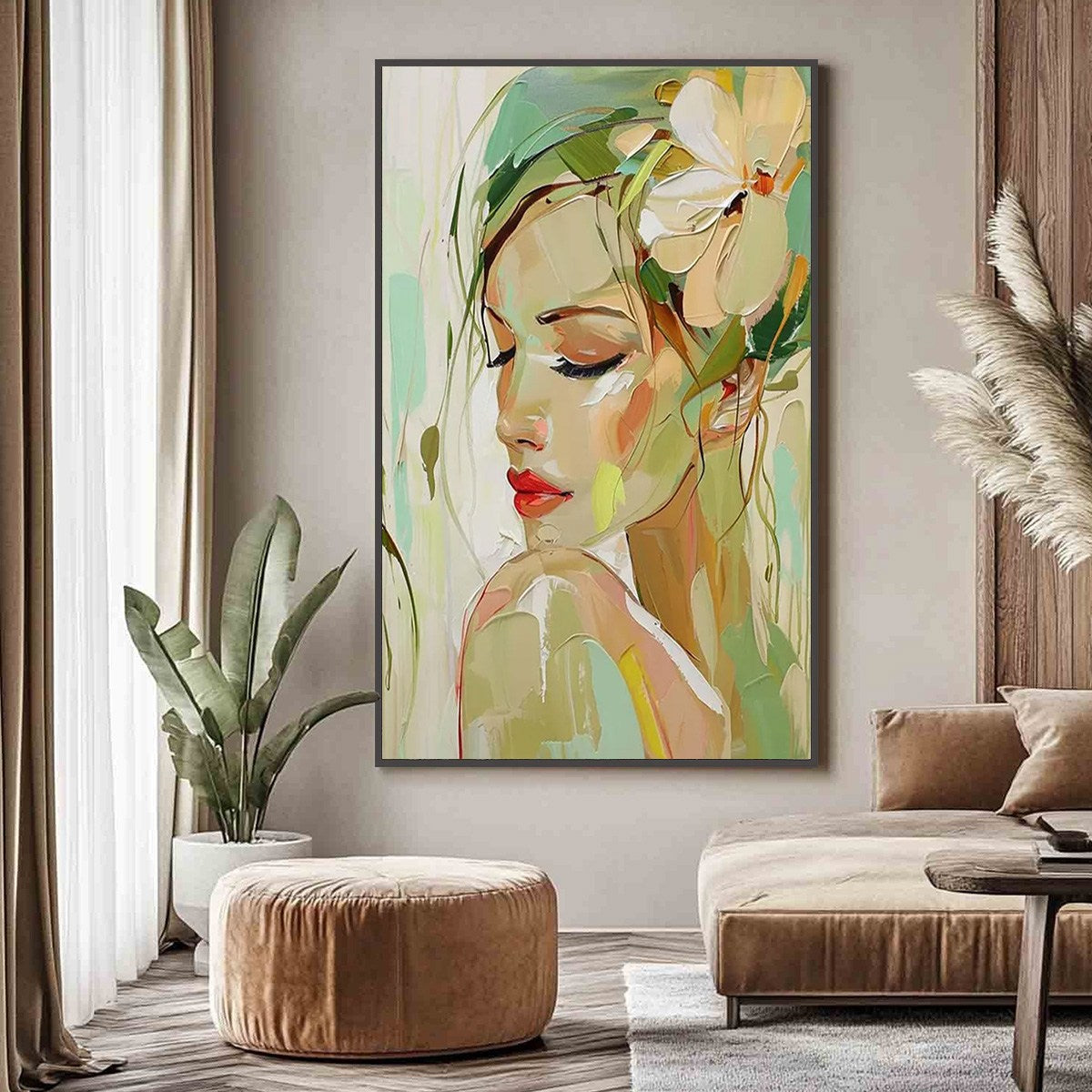 BLOSSOMING SERENITY: Impressionistic Floral Portrait Oil Painting - Image 7