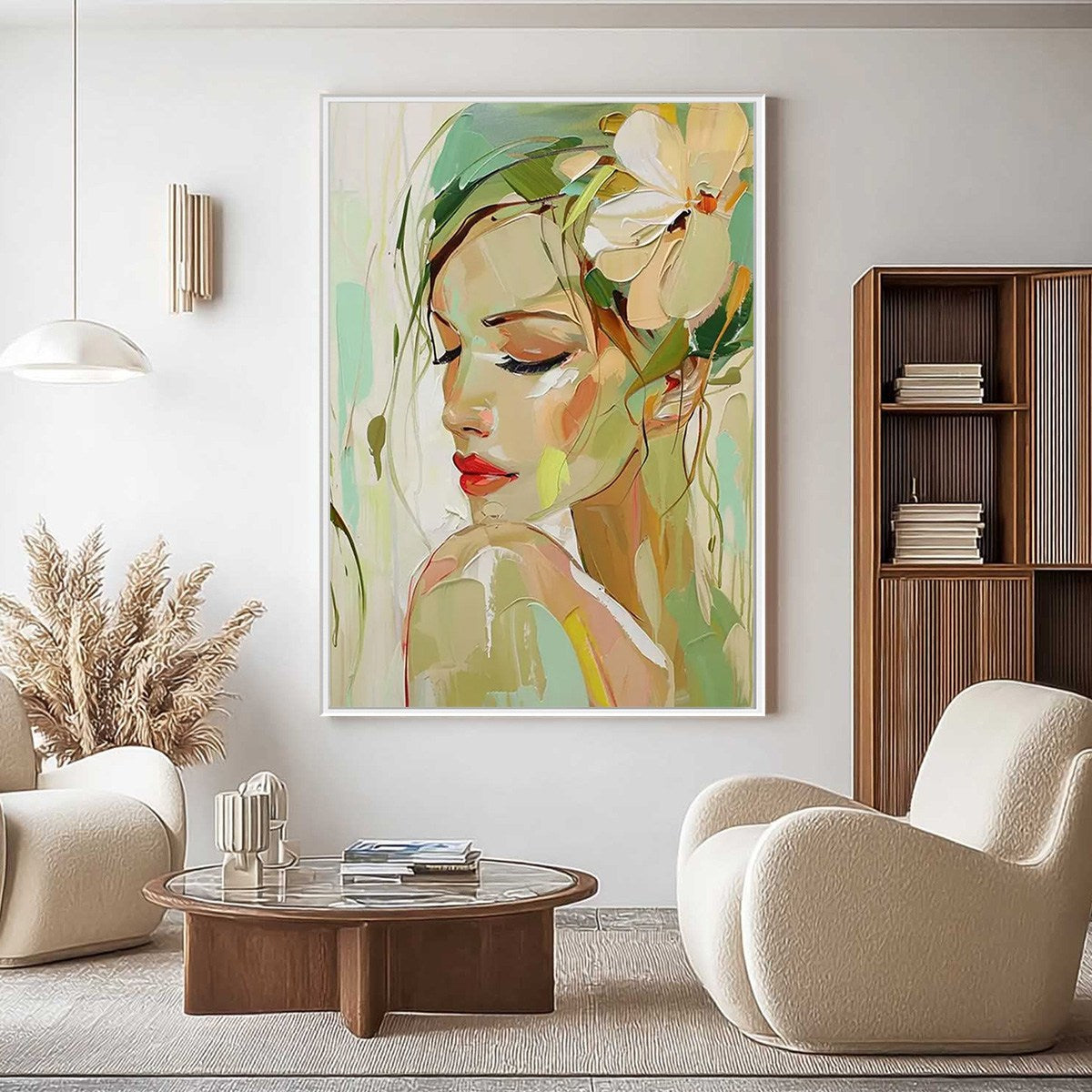 BLOSSOMING SERENITY: Impressionistic Floral Portrait Oil Painting - Image 8