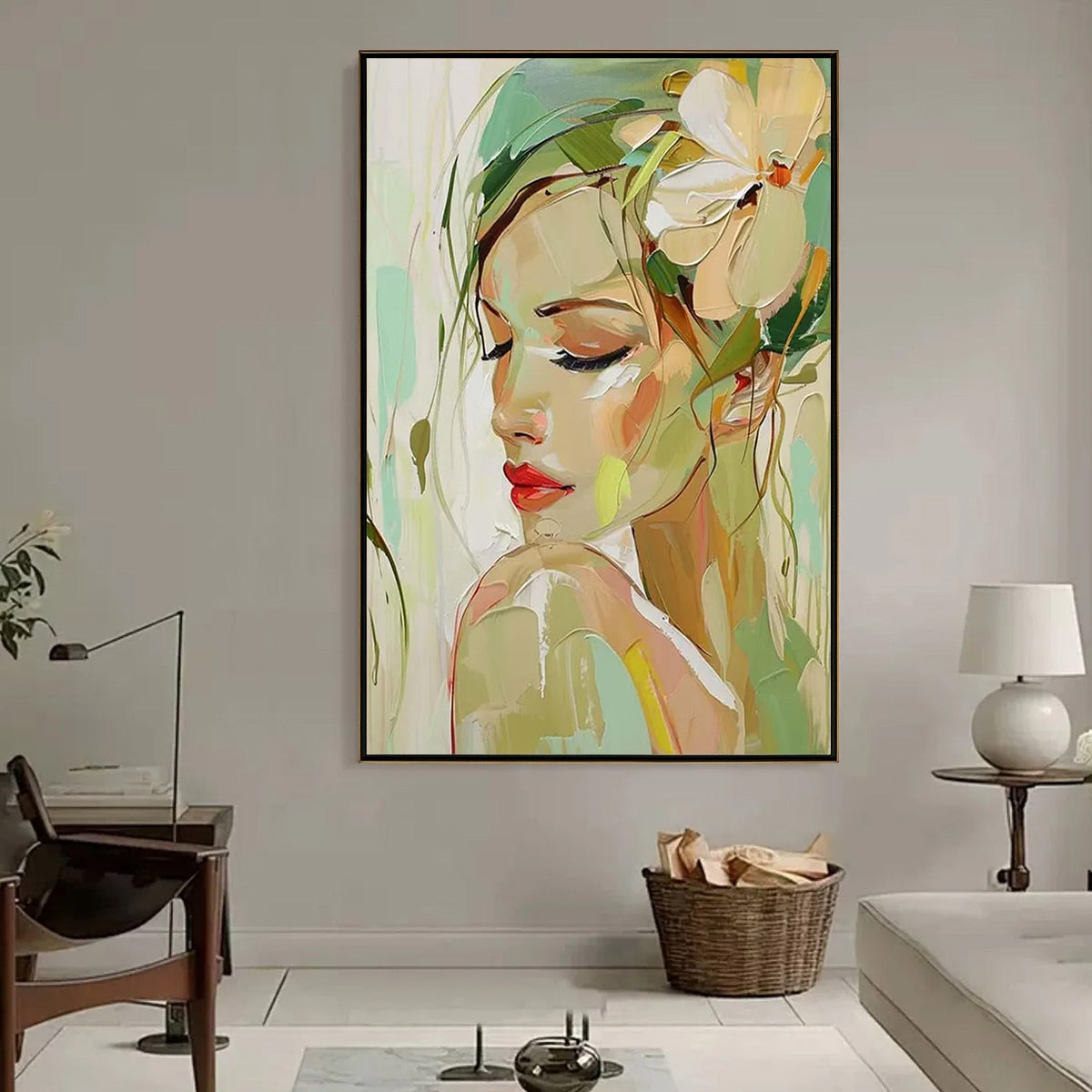 BLOSSOMING SERENITY: Impressionistic Floral Portrait Oil Painting - Image 2
