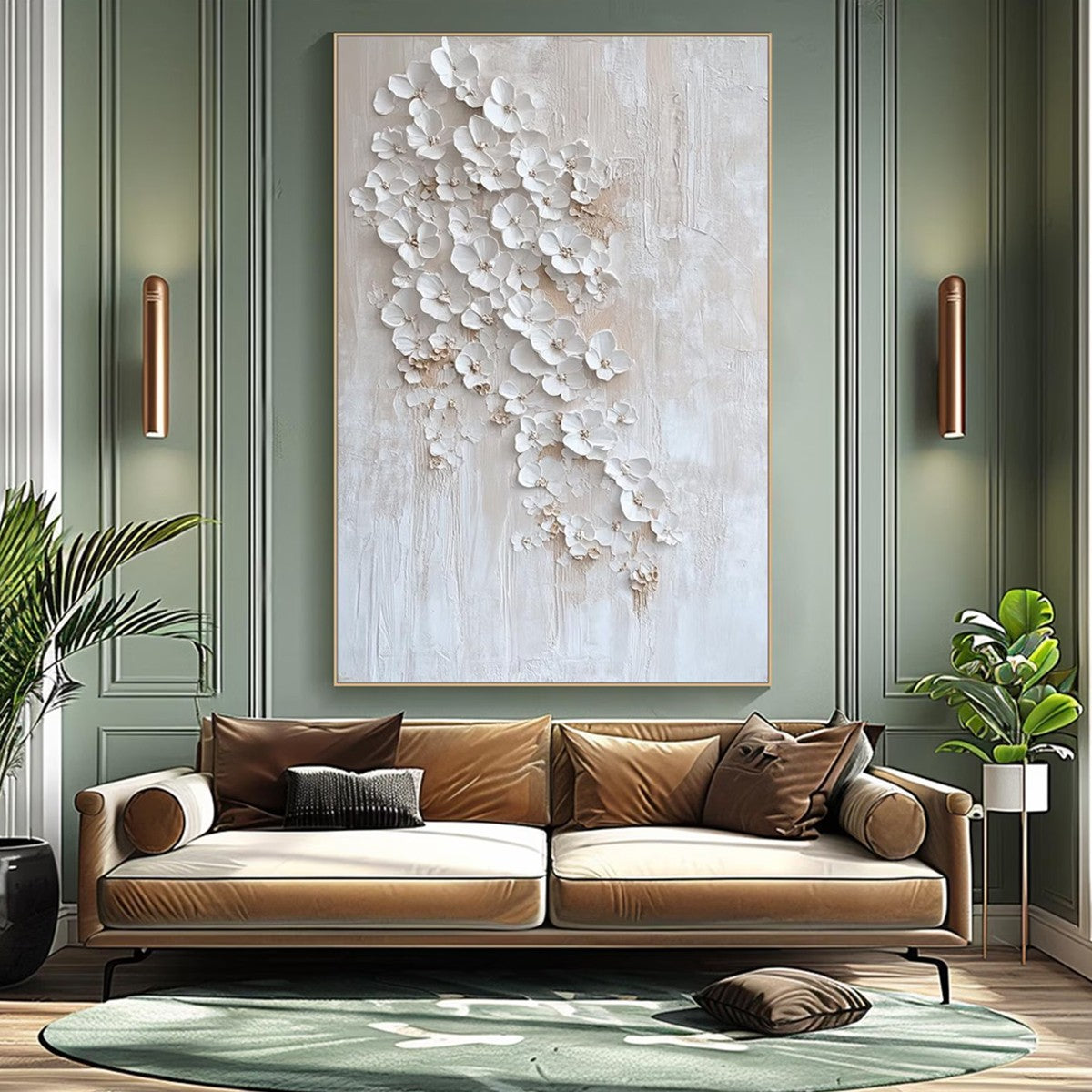 BLOSSOM CASCADE: Textured Wabi Sabi 3D Flower Painting - Image 2