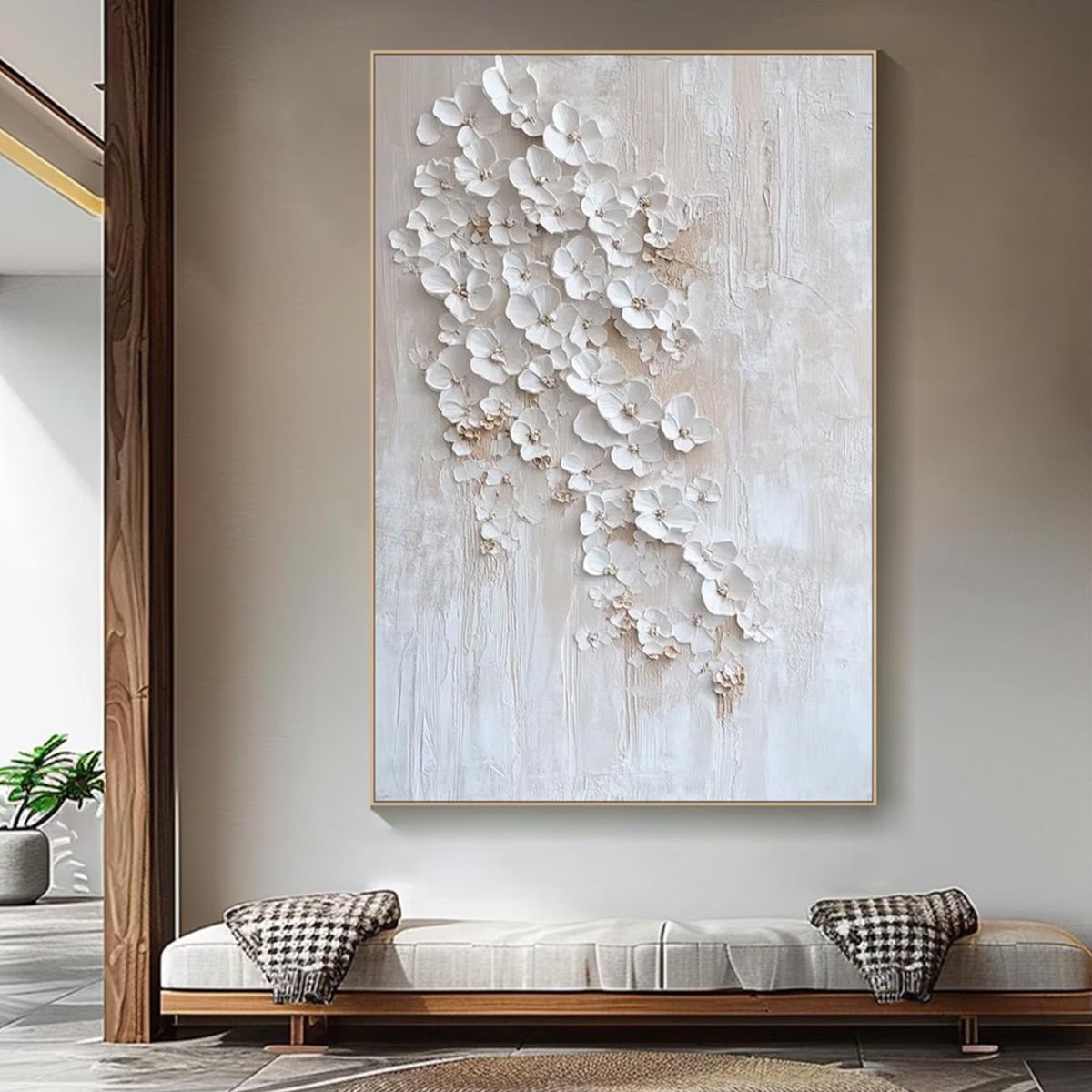 BLOSSOM CASCADE: Textured Wabi Sabi 3D Flower Painting - Image 4