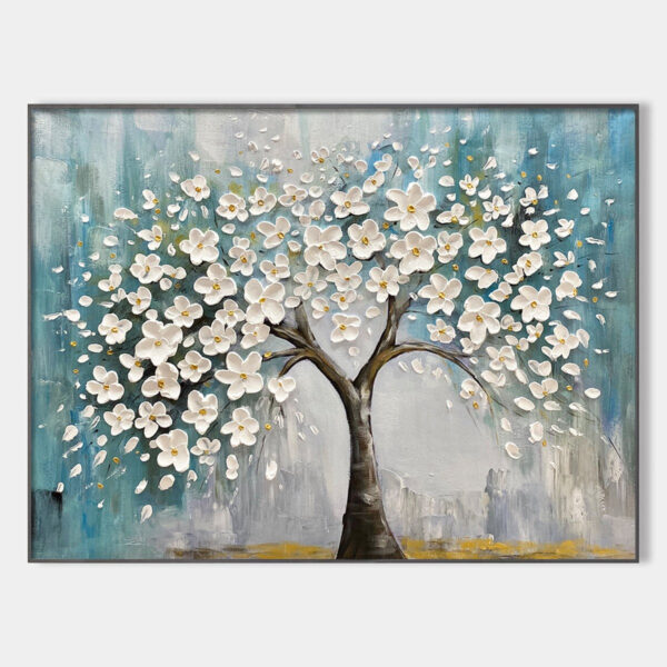 BLOSSOM DREAM: White Floral Impasto Oil Painting