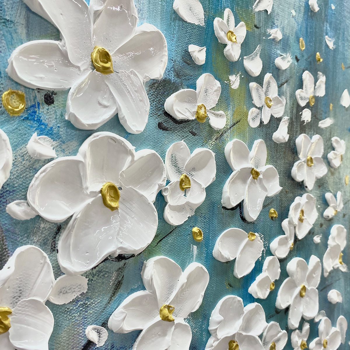 BLOSSOM DREAM: White Floral Impasto Oil Painting - Image 3