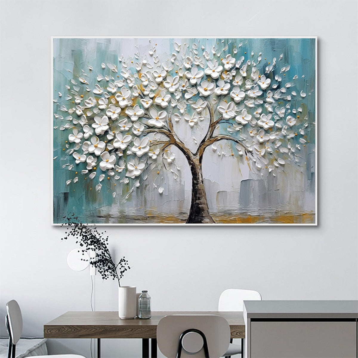 BLOSSOM DREAM: White Floral Impasto Oil Painting - Image 2