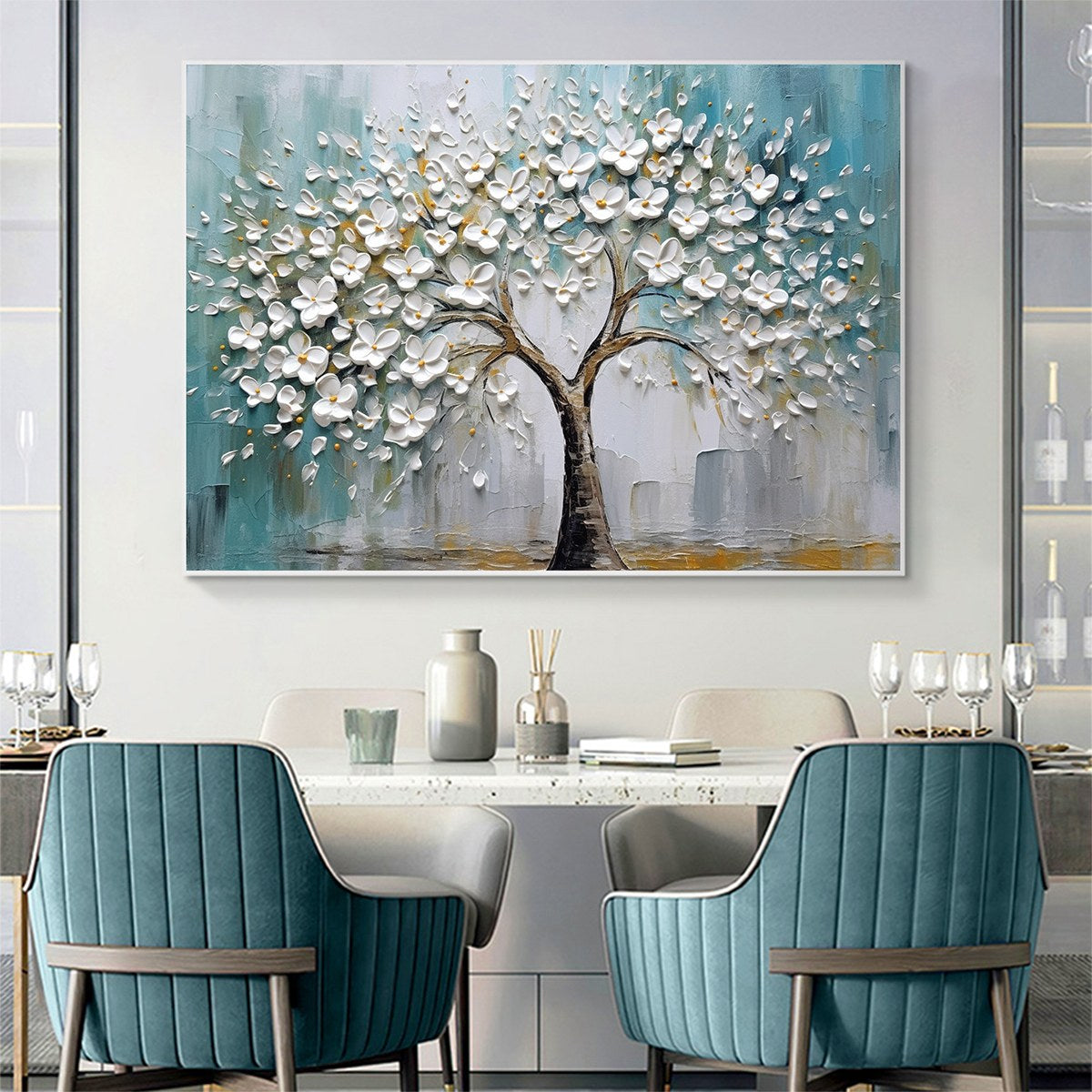 BLOSSOM DREAM: White Floral Impasto Oil Painting - Image 6